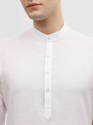 White Solid Modi Kurta | JadeBlue