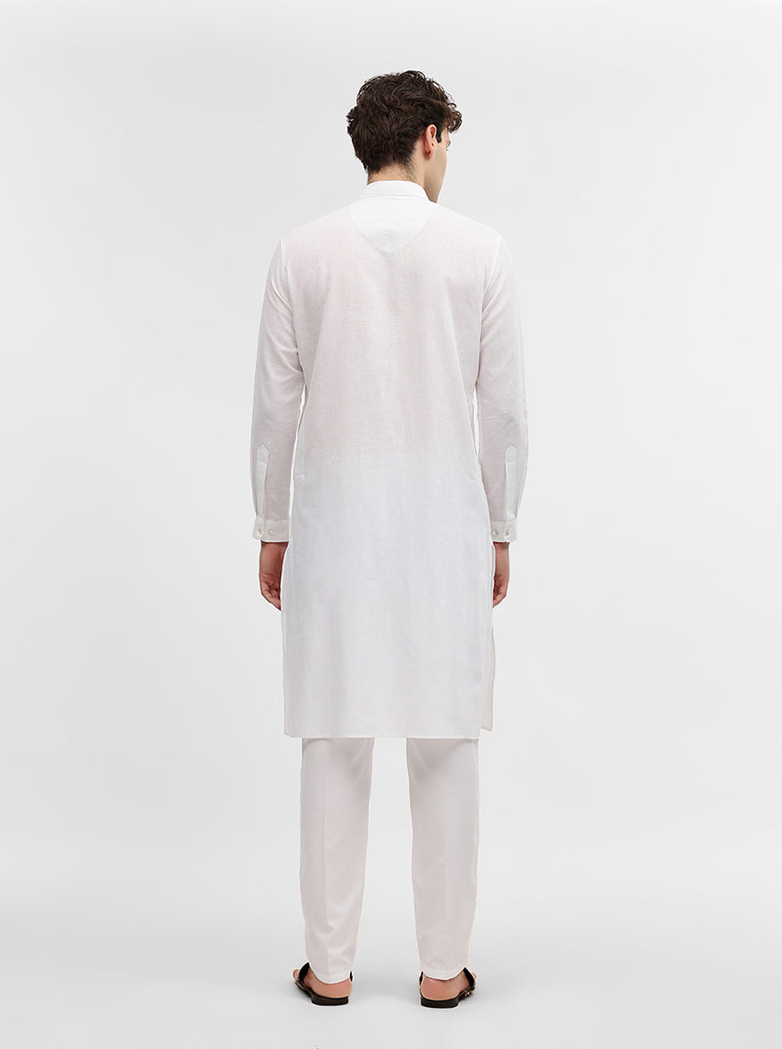 White Solid Modi Kurta | JadeBlue