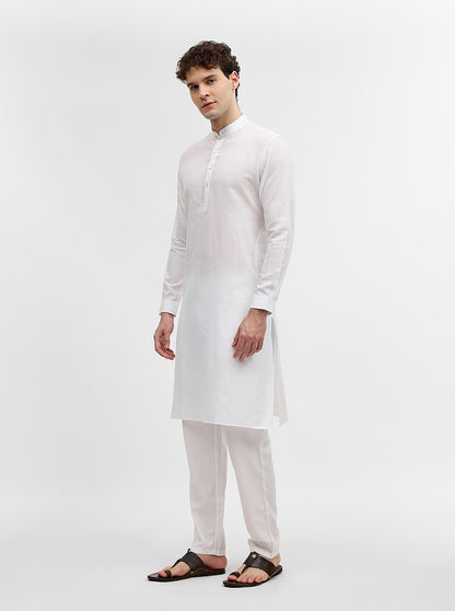 White Solid Modi Kurta | JadeBlue