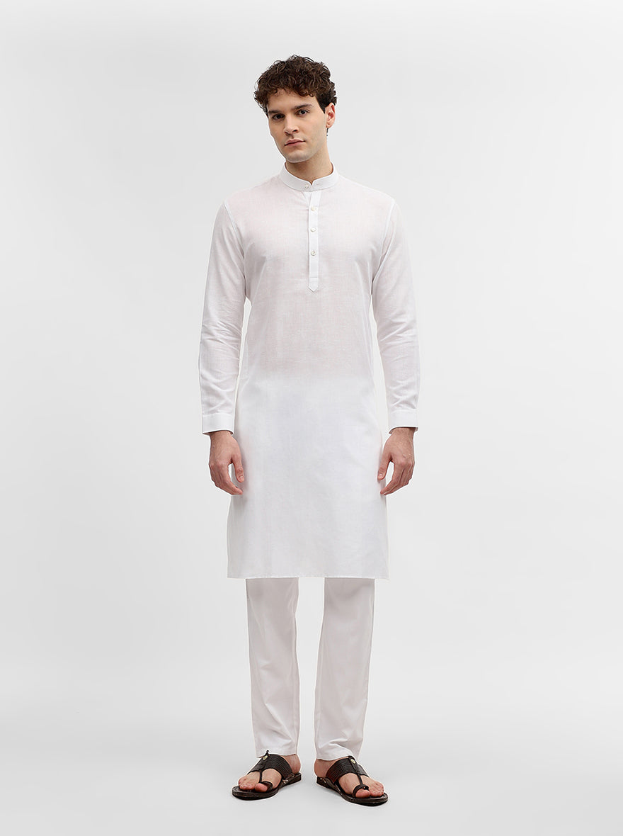 White Solid Modi Kurta | JadeBlue