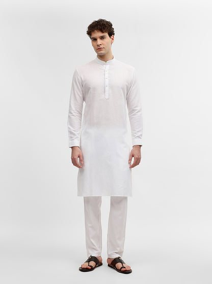 White Solid Modi Kurta | JadeBlue
