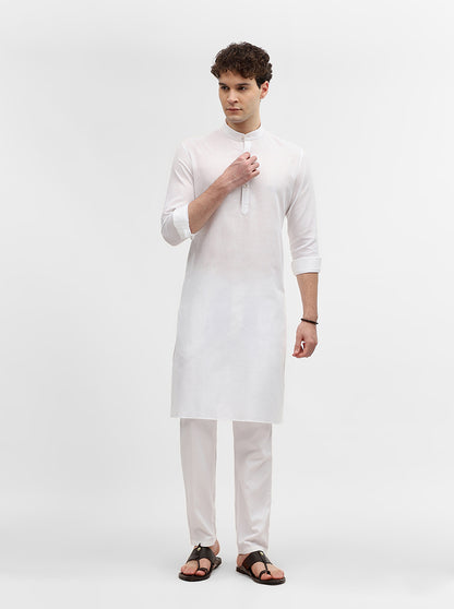 White Solid Modi Kurta | JadeBlue