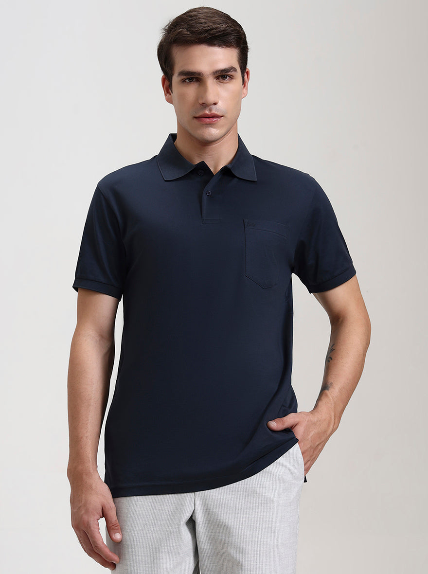 Dark Grey Solid Regular Fit Polo T-Shirt | JadeBlue