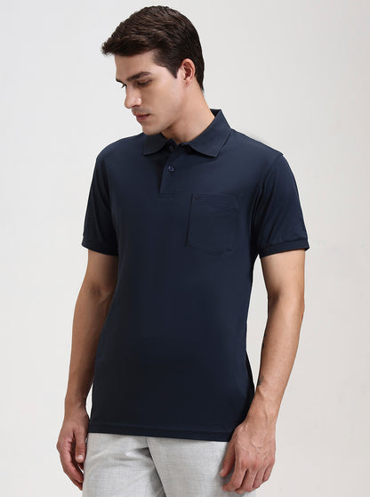 Dark Grey Solid Regular Fit Polo T-Shirt | JadeBlue
