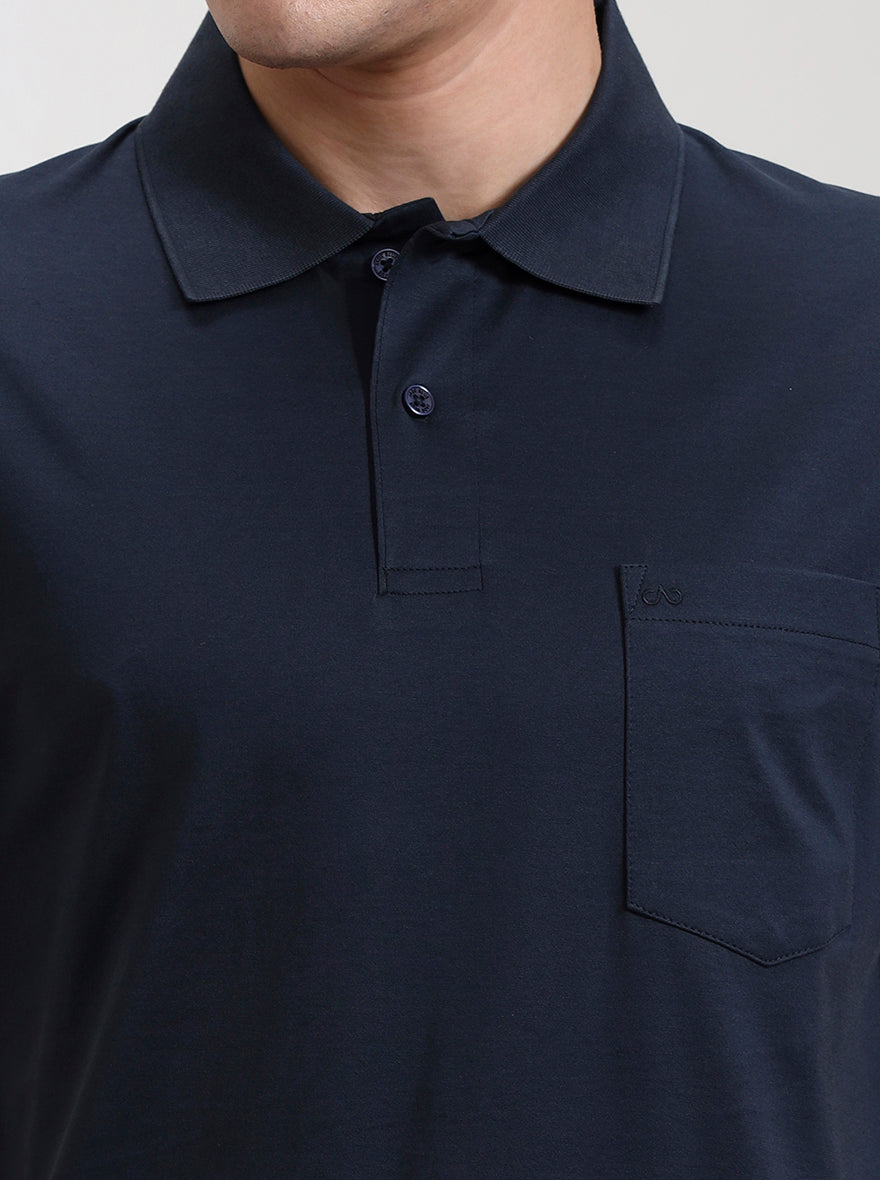 Dark Grey Solid Regular Fit Polo T-Shirt | JadeBlue