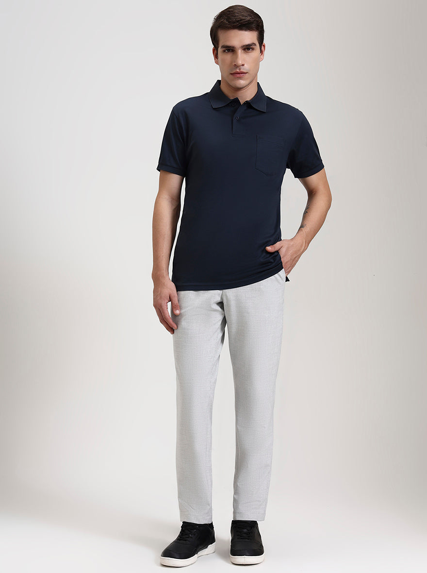 Dark Grey Solid Regular Fit Polo T-Shirt | JadeBlue