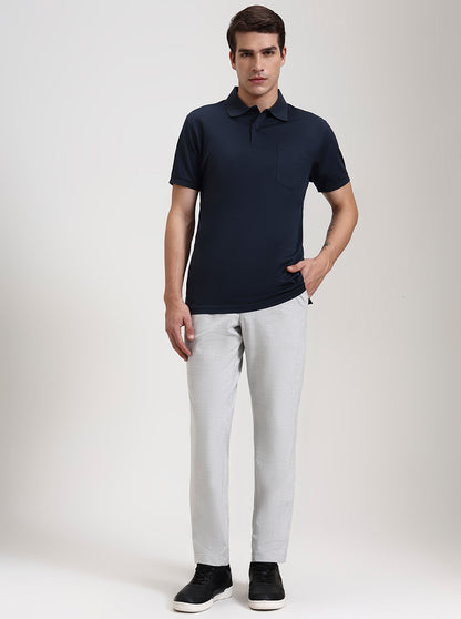 Dark Grey Solid Regular Fit Polo T-Shirt | JadeBlue