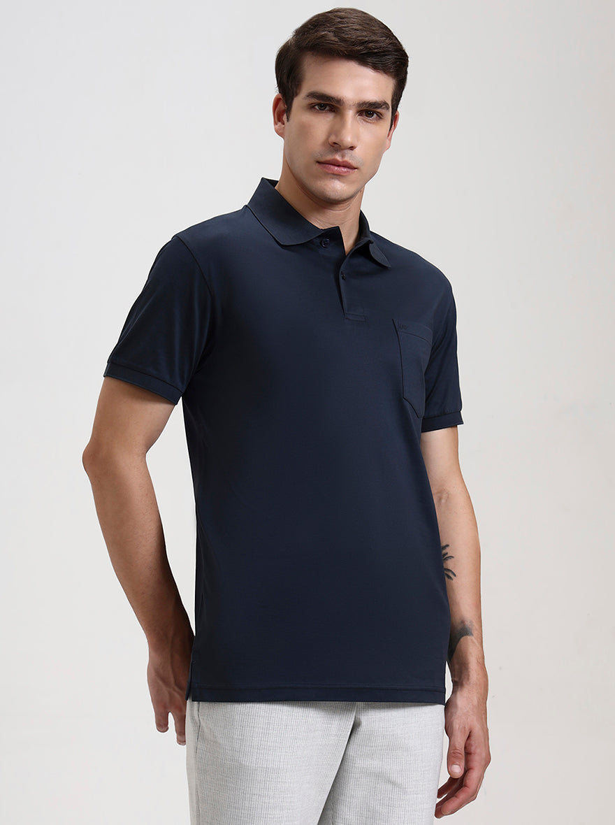 Dark Grey Solid Regular Fit Polo T-Shirt | JadeBlue