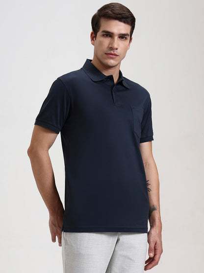 Dark Grey Solid Regular Fit Polo T-Shirt | JadeBlue