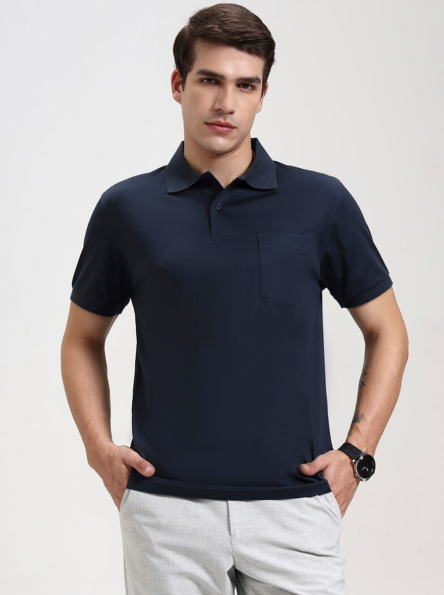 Dark Grey Solid Regular Fit Polo T-Shirt | JadeBlue