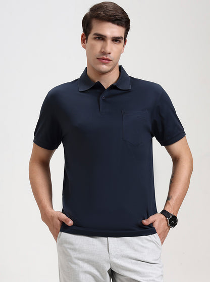 Dark Grey Solid Regular Fit Polo T-Shirt | JadeBlue