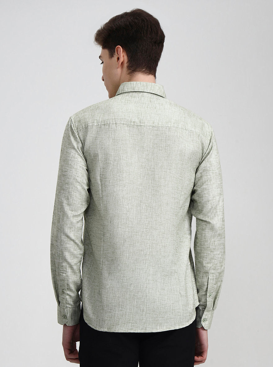 Green Solid Slim Fit Casual Shirt | Greenfibre
