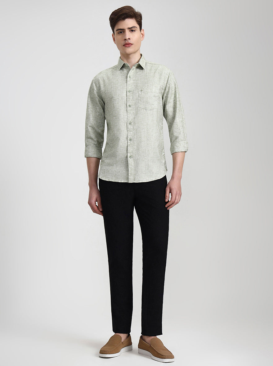 Green Solid Slim Fit Casual Shirt | Greenfibre