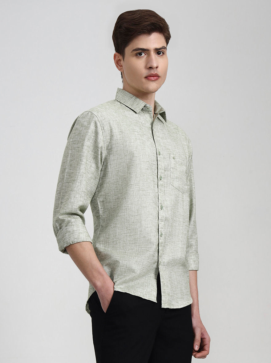 Green Solid Slim Fit Casual Shirt | Greenfibre