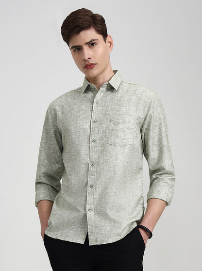 Green Solid Slim Fit Casual Shirt | Greenfibre