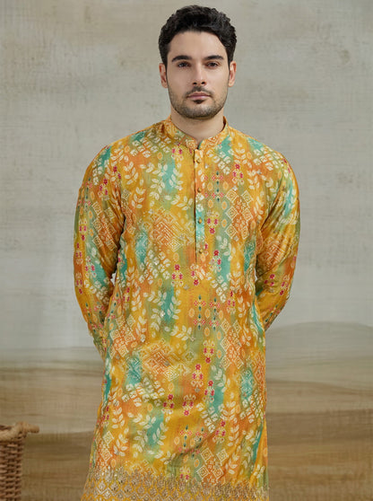 Yellow & Green Printed Kurta Pajama | Virasana