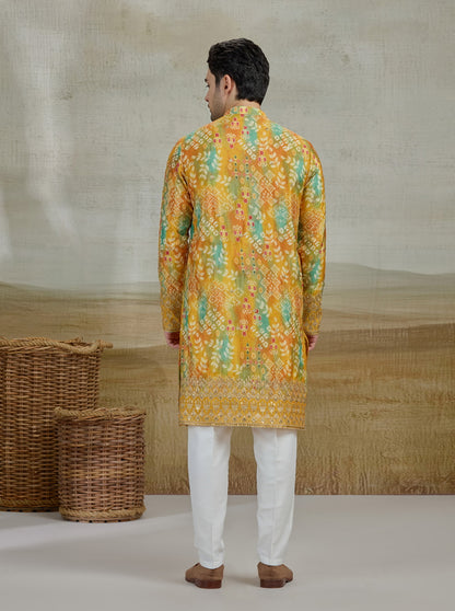 Yellow & Green Printed Kurta Pajama | Virasana