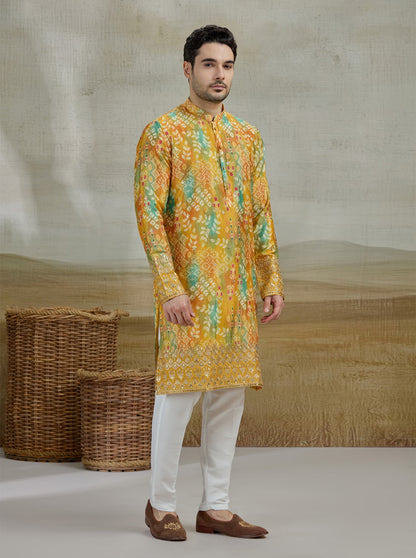 Yellow & Green Printed Kurta Pajama | Virasana