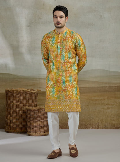 Yellow & Green Printed Kurta Pajama | Virasana