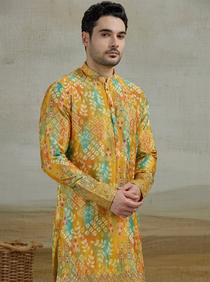 Yellow & Green Printed Kurta Pajama | Virasana