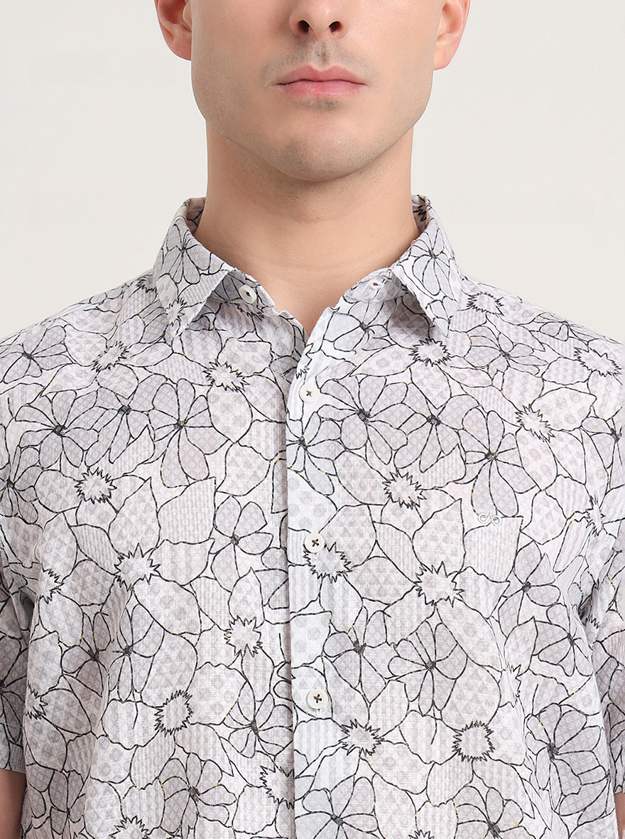 Grey Printed Slim Fit Casual Shirt | JadeBlue
