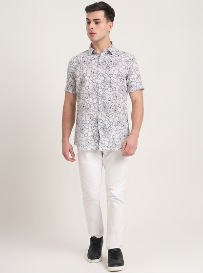 Grey Printed Slim Fit Casual Shirt | JadeBlue