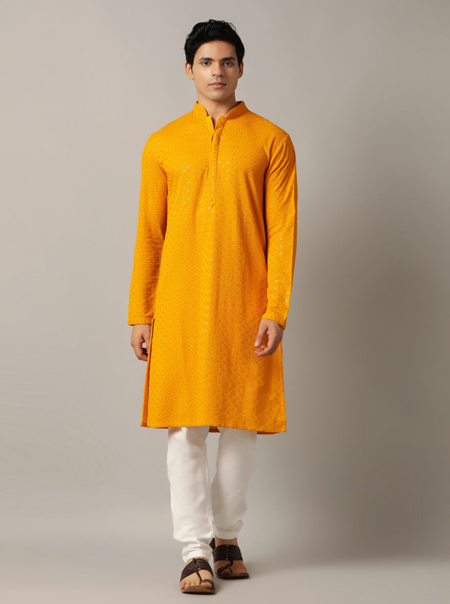 Yellow Embroidered Kurta | The Kurta Company
