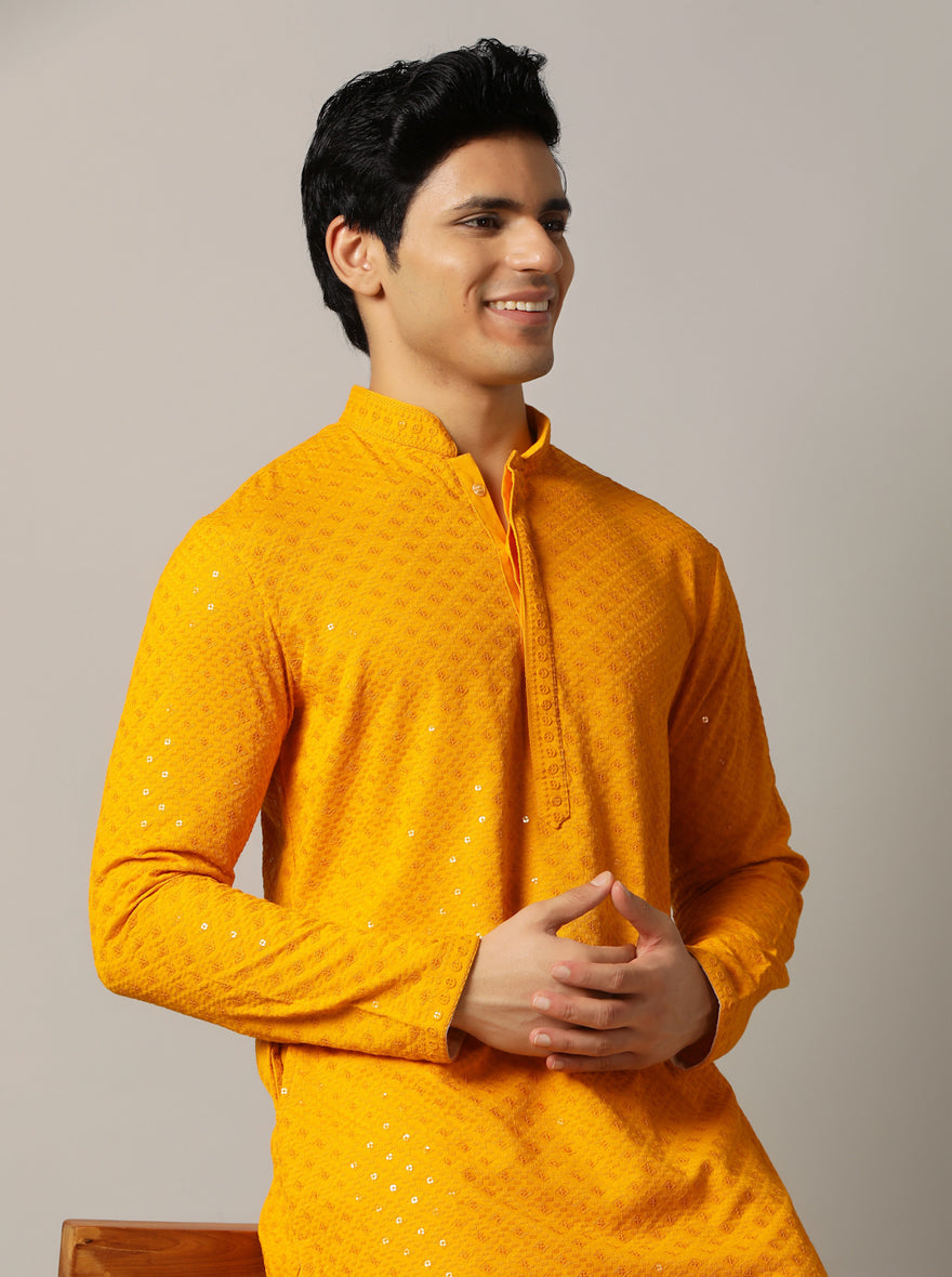 Yellow Embroidered Kurta | The Kurta Company
