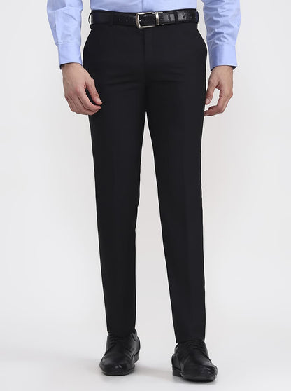 Black Solid Slim Fit Formal Trouser | JadeBlue Super Luxe