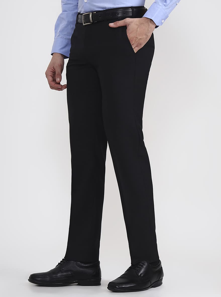 Black Solid Slim Fit Formal Trouser | JadeBlue Super Luxe