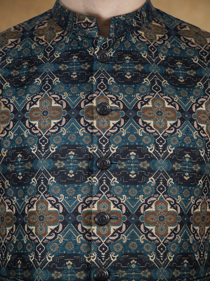 Blue Printed Waistcoat | Greenfibre