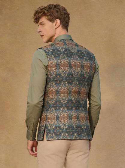 Blue Printed Waistcoat | Greenfibre