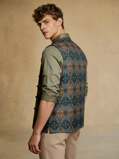 Blue Printed Waistcoat | Greenfibre