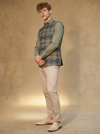 Blue Printed Waistcoat | Greenfibre