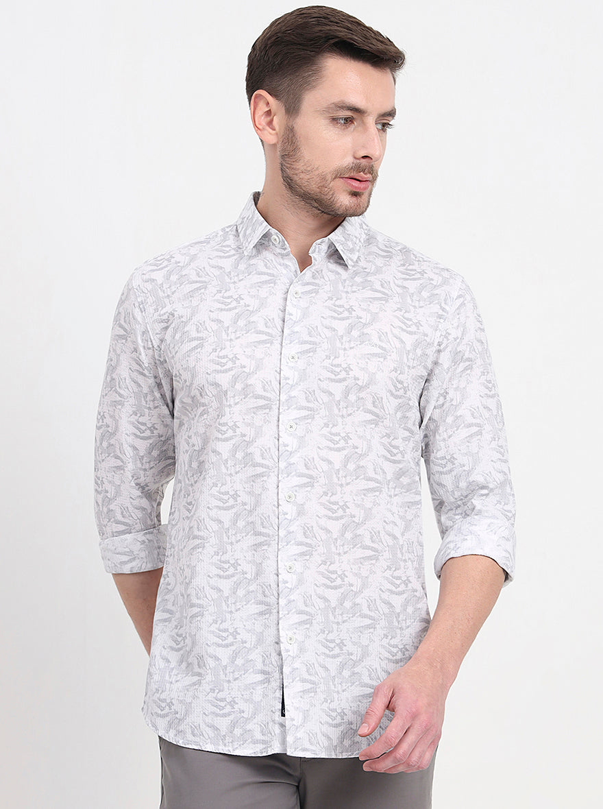 Grey Printed Slim Fit Casual Shirt | JadeBlue