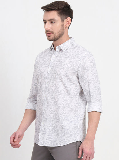 Grey Printed Slim Fit Casual Shirt | JadeBlue