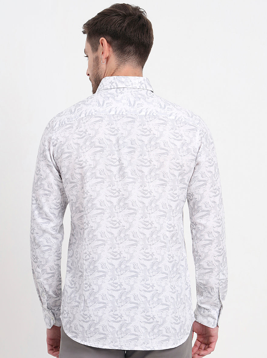 Grey Printed Slim Fit Casual Shirt | JadeBlue