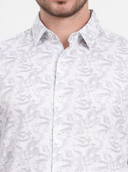 Grey Printed Slim Fit Casual Shirt | JadeBlue