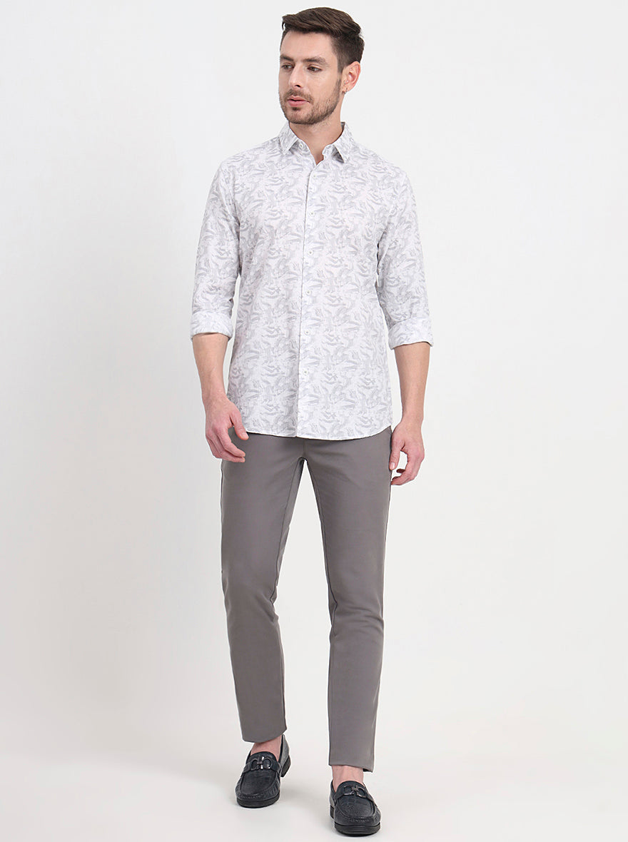 Grey Printed Slim Fit Casual Shirt | JadeBlue