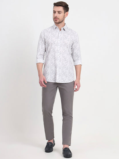 Grey Printed Slim Fit Casual Shirt | JadeBlue