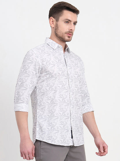 Grey Printed Slim Fit Casual Shirt | JadeBlue