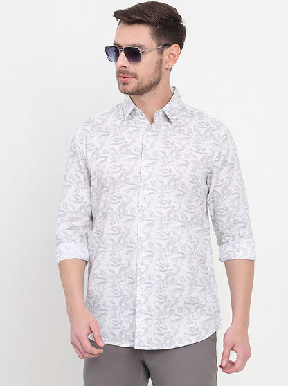 Grey Printed Slim Fit Casual Shirt | JadeBlue