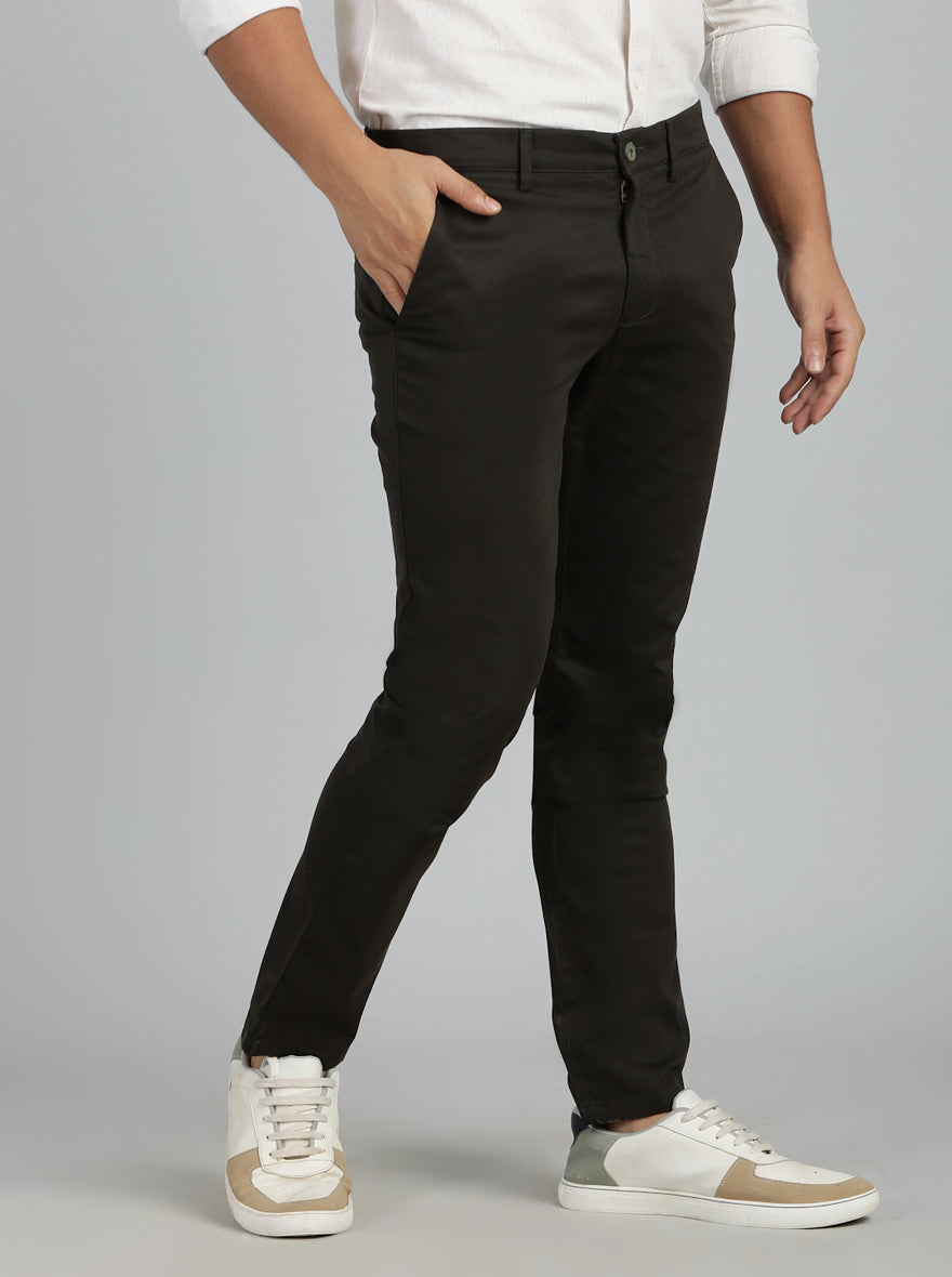 Dark Olive Solid Super Slim Fit Casual Trouser | Greenfibre