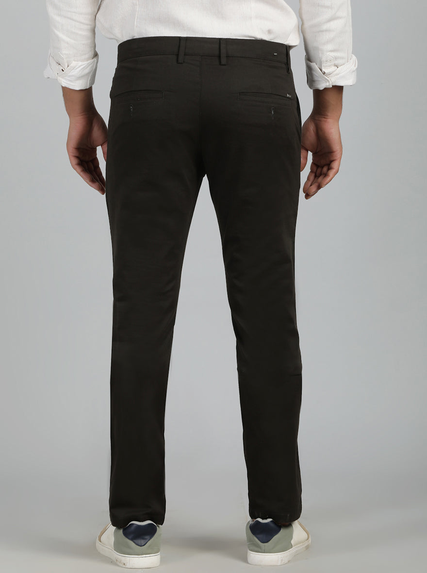 Dark Olive Solid Super Slim Fit Casual Trouser | Greenfibre