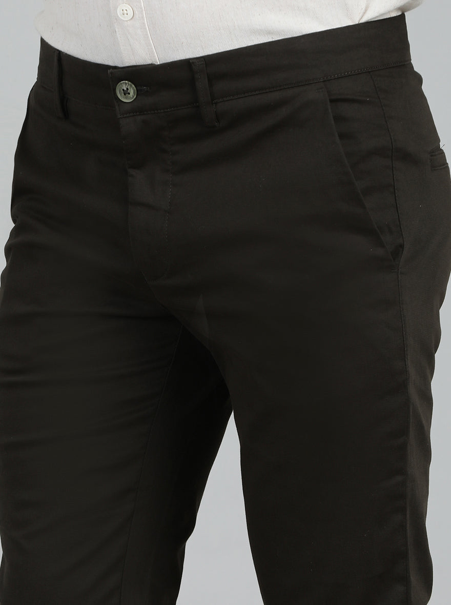 Dark Olive Solid Super Slim Fit Casual Trouser | Greenfibre