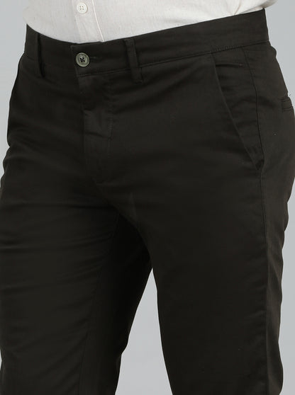 Dark Olive Solid Super Slim Fit Casual Trouser | Greenfibre