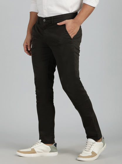 Dark Olive Solid Super Slim Fit Casual Trouser | Greenfibre