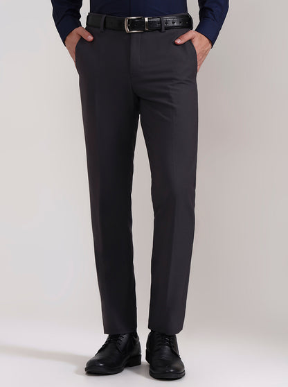 Dark Grey Solid Slim Fit Formal Trouser | Metal
