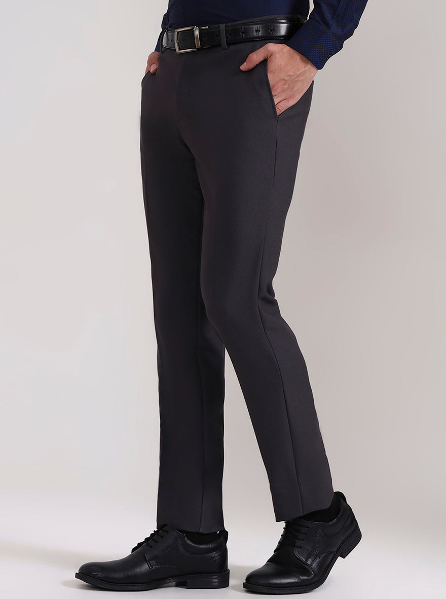 Dark Grey Solid Slim Fit Formal Trouser | Metal