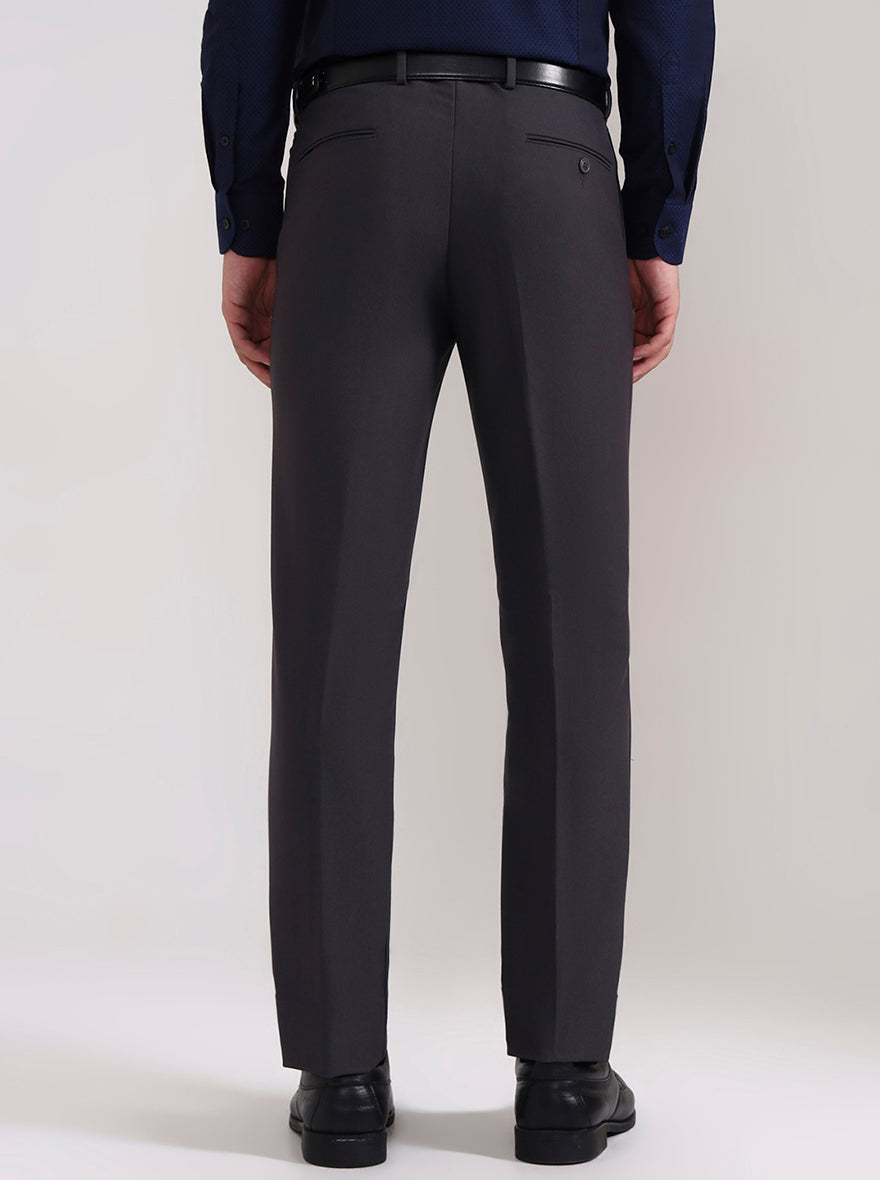 Dark Grey Solid Slim Fit Formal Trouser | Metal